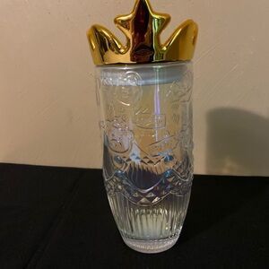 Starbucks China 2021 Valentine's Day glass tumbler with a golden crown lid.